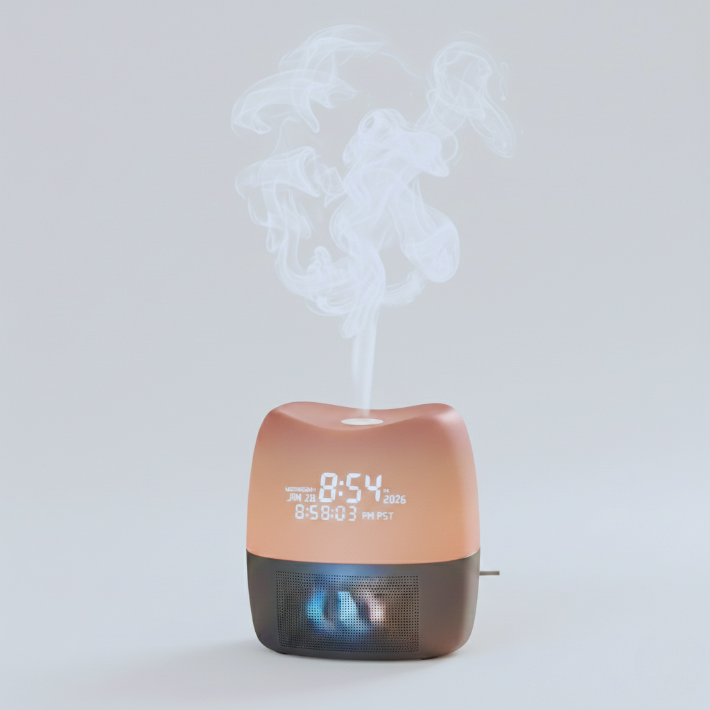 Umidificatore Digitale a Ultrasuoni con Nebulizzazione Fresca e Orologio Intelligente