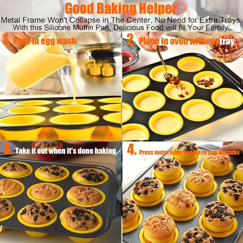 Stampo per Muffin in Silicone con Struttura Metallica Robusta – Stampo Flessibile per Muffin e Cupcake