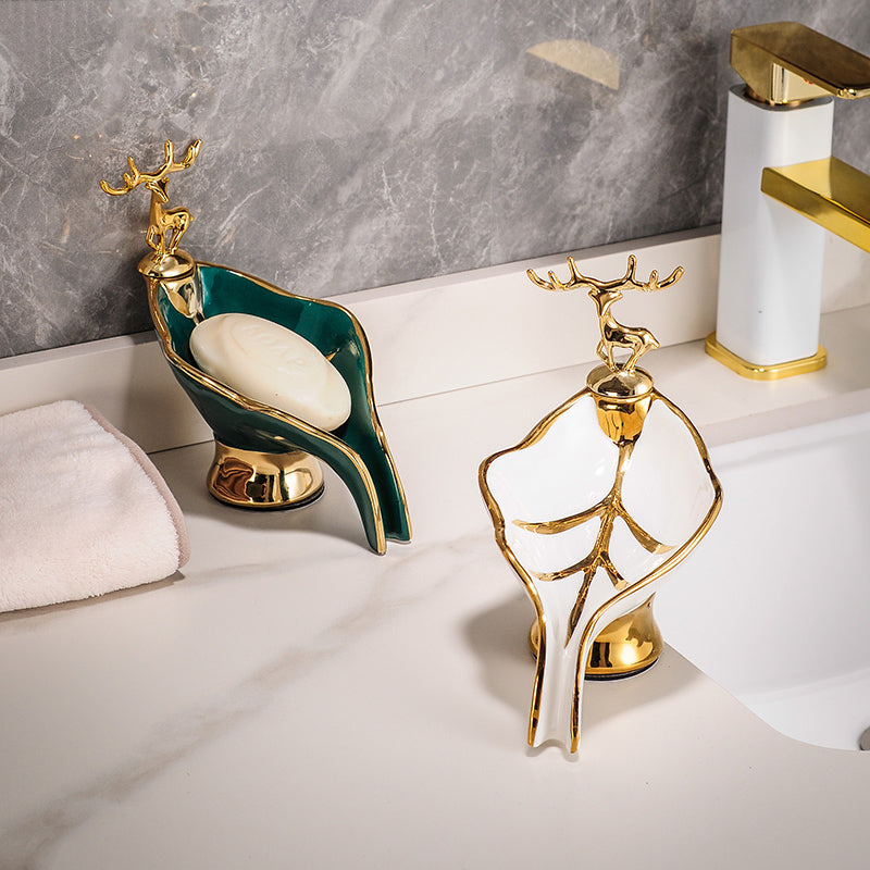 Portasapone in Ceramica a Forma di Foglia - Portasapone con Drenaggio - Accessori per Bagno