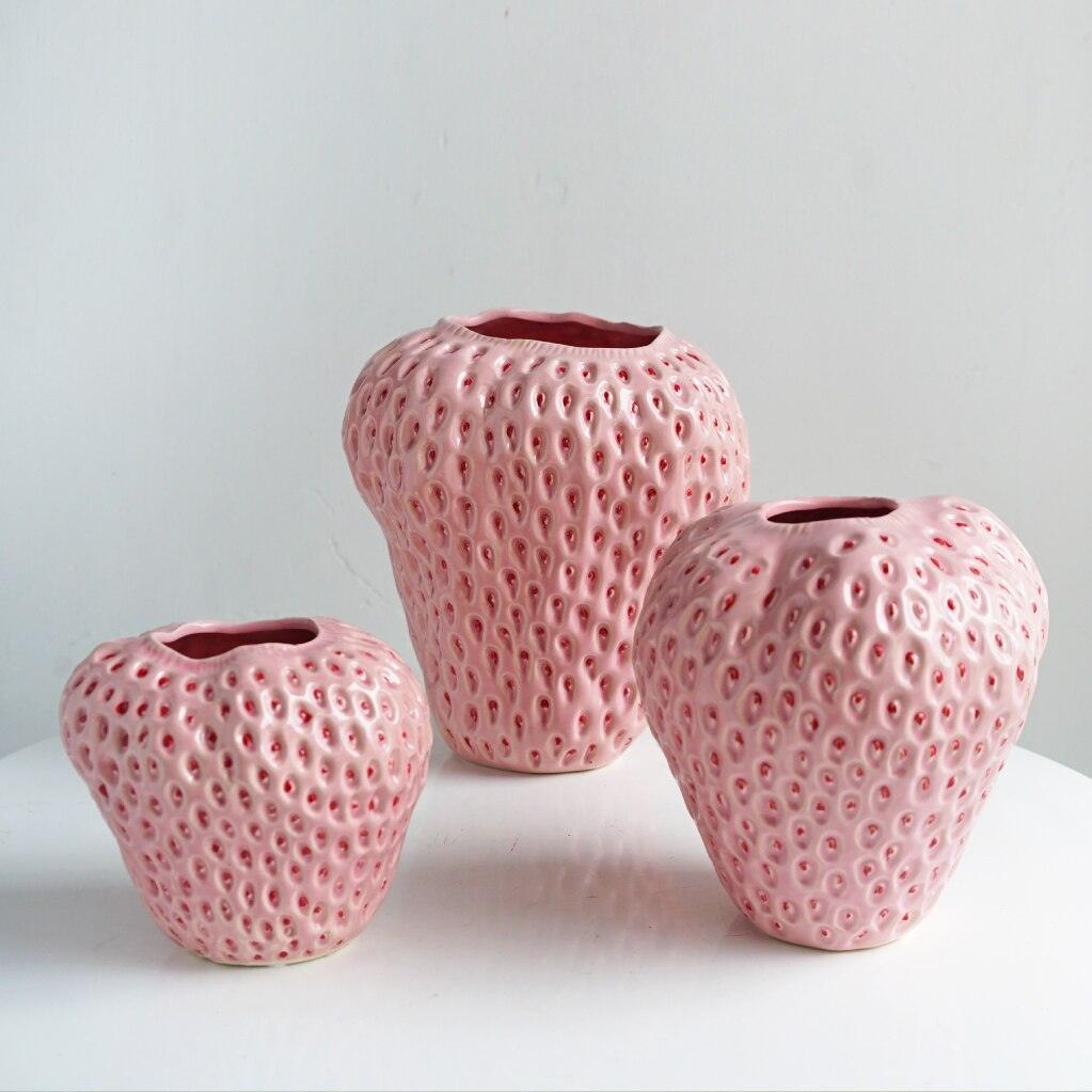 Vaso Decorativo in Ceramica a Forma di Fragola per Fiori e Decorazioni da Tavolo