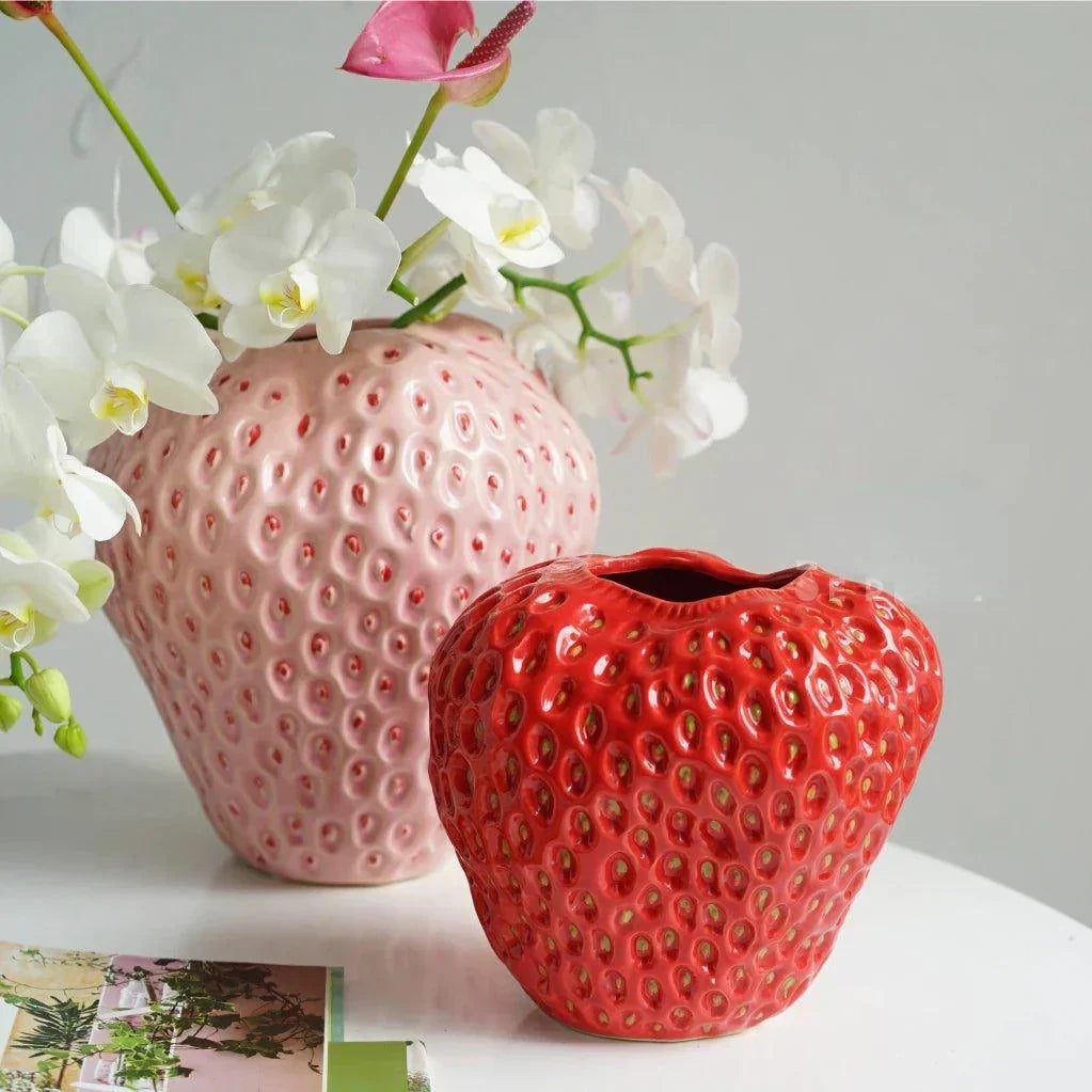 Vaso Decorativo in Ceramica a Forma di Fragola per Fiori e Decorazioni da Tavolo