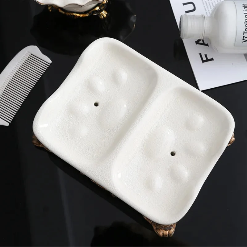 Porta Sapone in Ceramica Classica con Fessura per Drenaggio - Organizer per Bagno