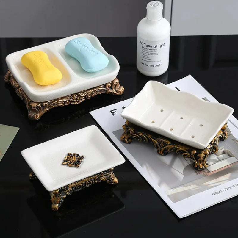 Porta Sapone in Ceramica Classica con Fessura per Drenaggio - Organizer per Bagno