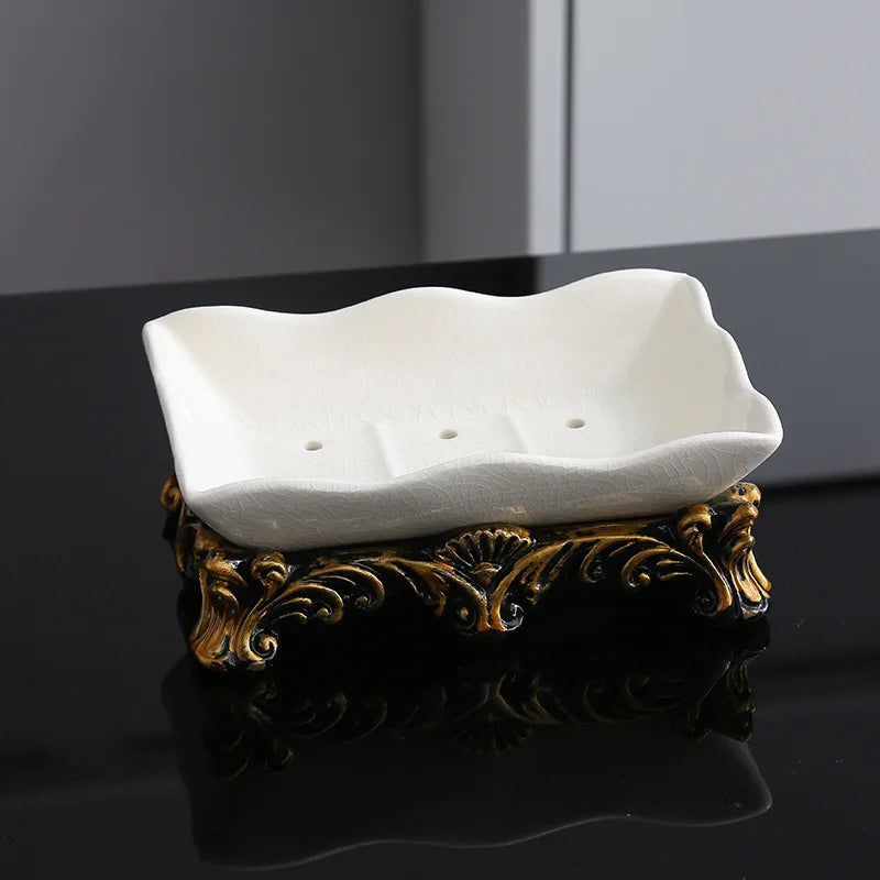 Porta Sapone in Ceramica Classica con Fessura per Drenaggio - Organizer per Bagno