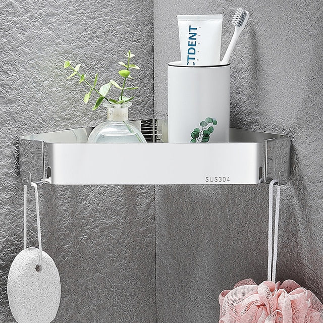 Mensola Angolare per Bagno, Ripiani di Stoccaggio in Acciaio Inossidabile, Porta Asciugamani a Triangolo