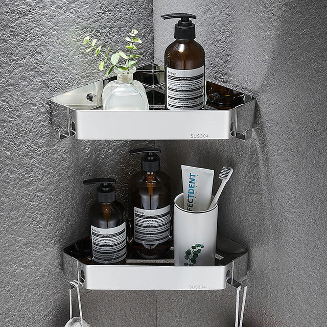 Mensola Angolare per Bagno, Ripiani di Stoccaggio a Triangolo, Porta Asciugamani