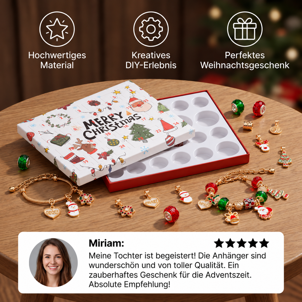 Calendario dell'Avvento con braccialetto di Natale da 24 giorni – Set di gioielli fai da te per ragazze