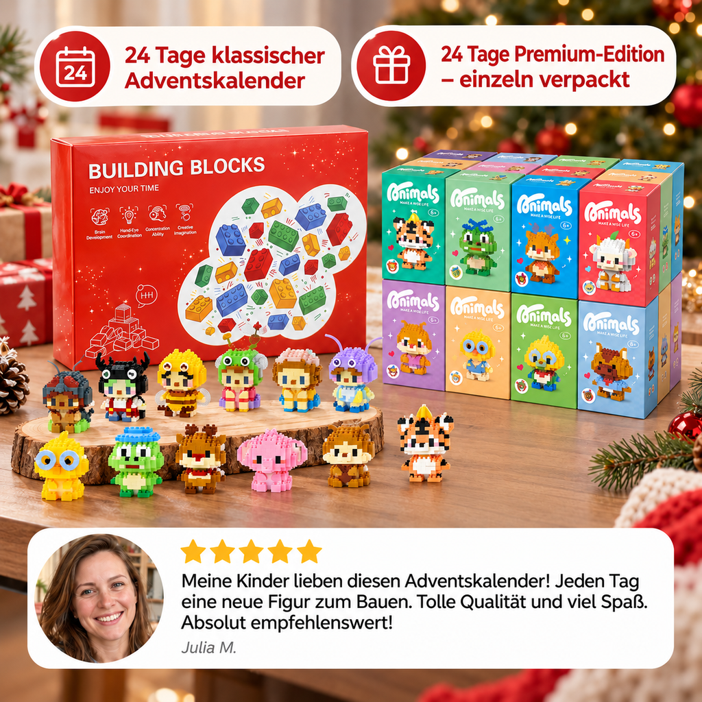 Calendario dell'Avvento Animali in Mattoncini – 24 Giorni di Simpatiche Figure da Costruire