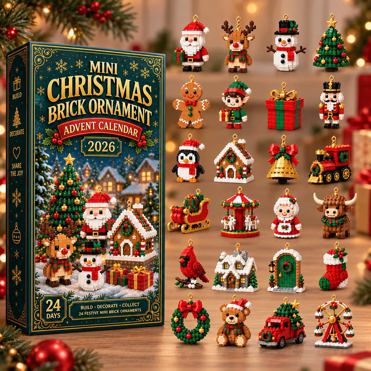 ⏳ Ultimo giorno per risparmiare il 49% – 🎄 Calendario dell'Avvento Mini Decorazioni di Natale da 24 Giorni | 24 design festivi unici e costruibili con anelli per appendere—perfetti per decorare alberi di Natale, ghirlande e allestimenti festivi 🧱