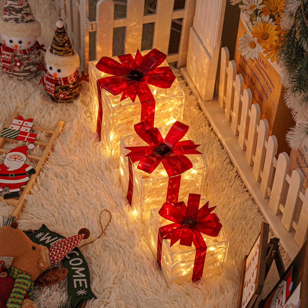 Illuminazione Natalizia LED – Set di 3 Scatole Regalo Illuminate per Interni ed Esterni