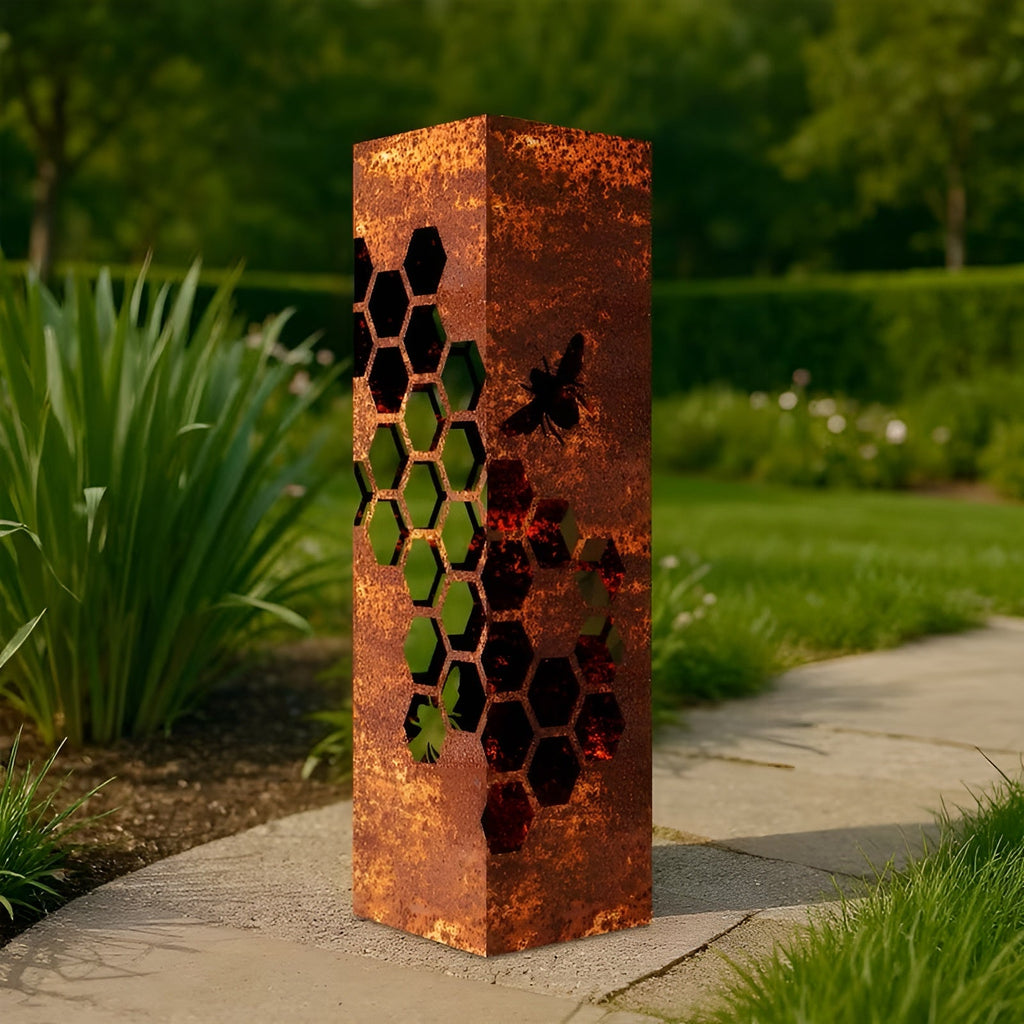Lanterna da Giardino 3D con Design a Nido d'Api – Lampada Decorativa in Metallo in Stile Ruggine | Perfetta per Giardini, Terrazze e Aiuole