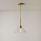 Lampada a sospensione a cono in vetro trasparente per cucina