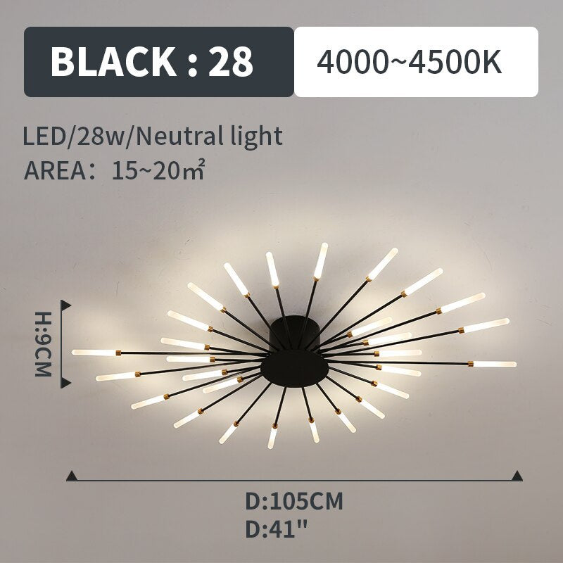 Wesley Flush-Mount Ceiling Light Fuochi d'Artificio, Nero/Oro