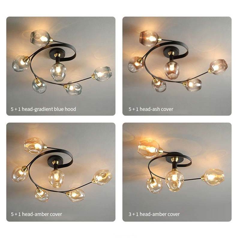 Valentina Lampada da Soffitto Flush Mount, Vetro, Nero/Oro, Sala da Pranzo