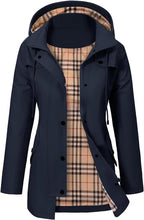 Giacca da Donna Impermeabile con Cappuccio – Impermeabile con Fodera in Pile a Quadri