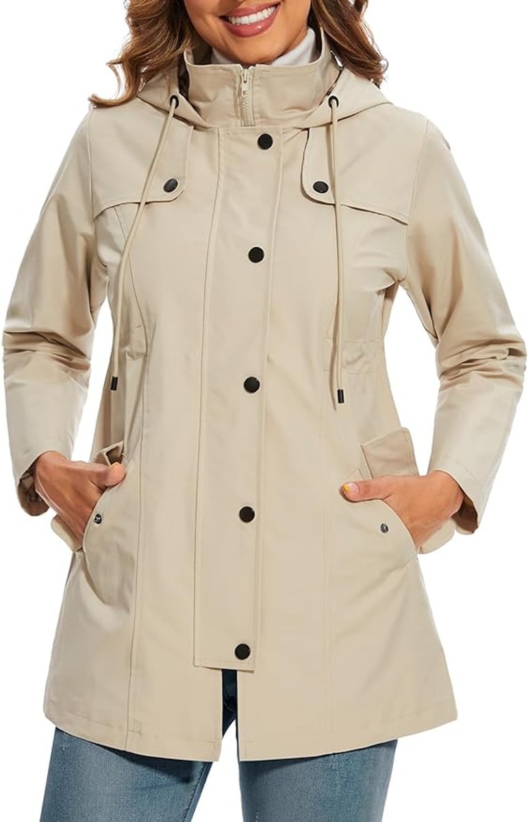 Giacca da Donna Impermeabile con Cappuccio – Impermeabile con Fodera in Pile a Quadri