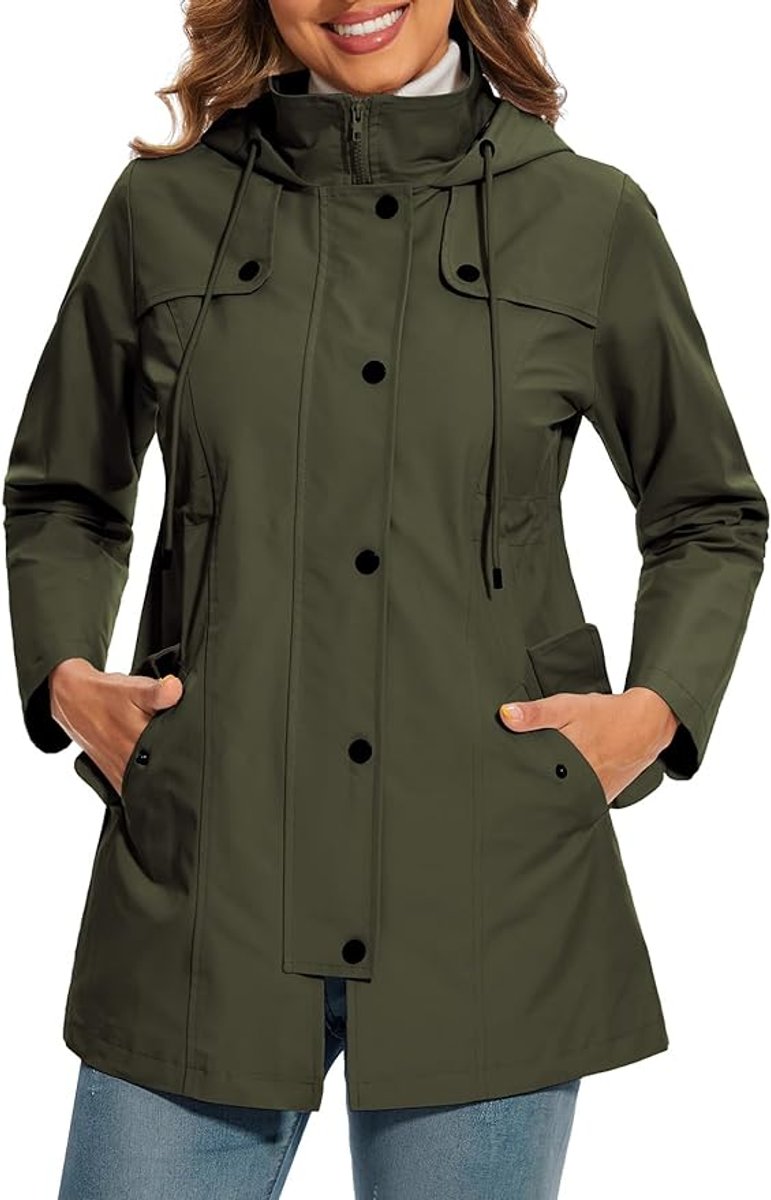 Giacca da Donna Impermeabile con Cappuccio – Impermeabile con Fodera in Pile a Quadri