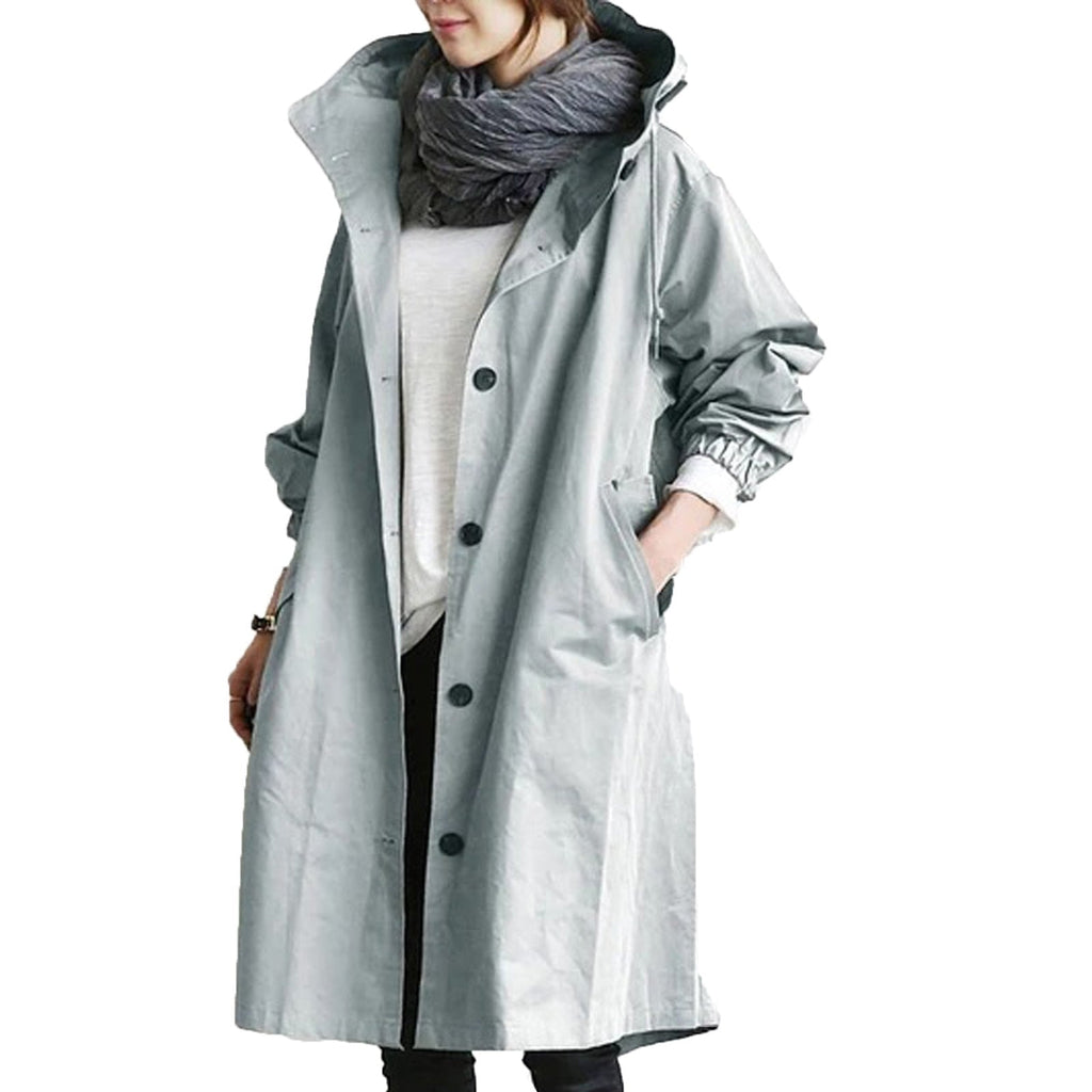 Impermeabile lungo da donna Elise – Giacca autunnale alla moda con cappuccio