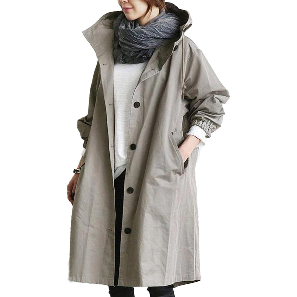 Impermeabile lungo da donna Elise – Giacca autunnale alla moda con cappuccio
