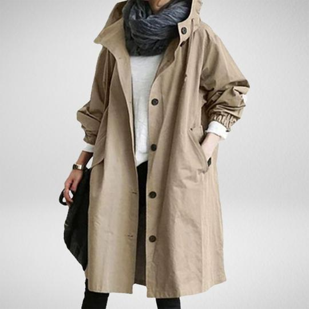 Impermeabile lungo da donna Elise – Giacca autunnale alla moda con cappuccio