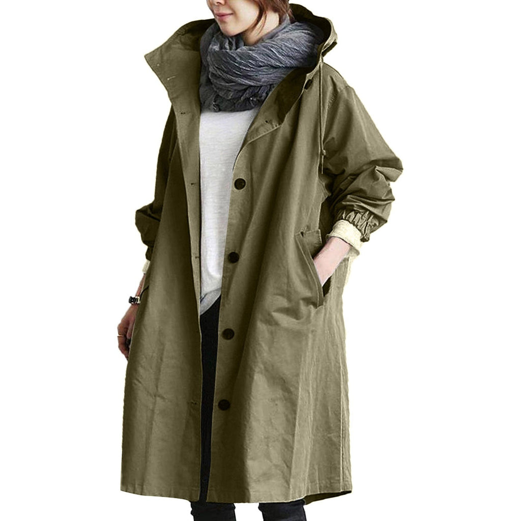 Impermeabile lungo da donna Elise – Giacca autunnale alla moda con cappuccio