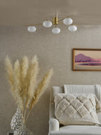 Dar Jasper 5 Luci Semi-Flush Oro Satinato e Vetro Opale