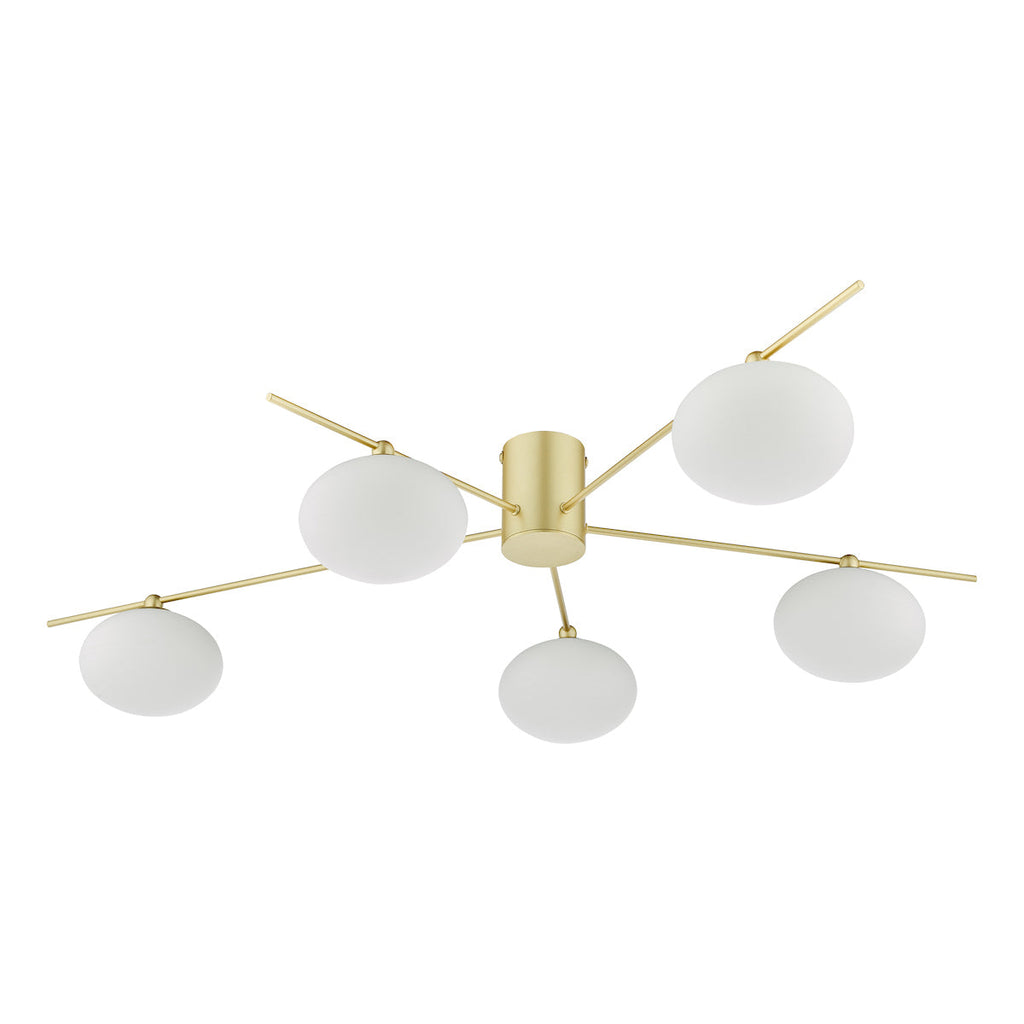 Dar Jasper 5 Luci Semi-Flush Oro Satinato e Vetro Opale