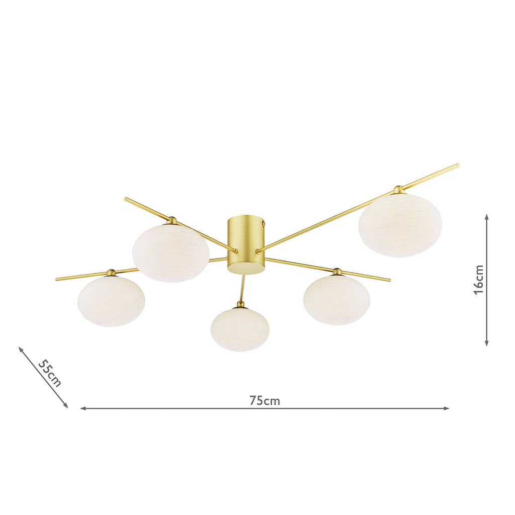 Dar Jasper 5 Luci Semi-Flush Oro Satinato e Vetro Opale
