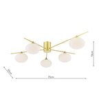 Dar Jasper 5 Luci Semi-Flush Oro Satinato e Vetro Opale