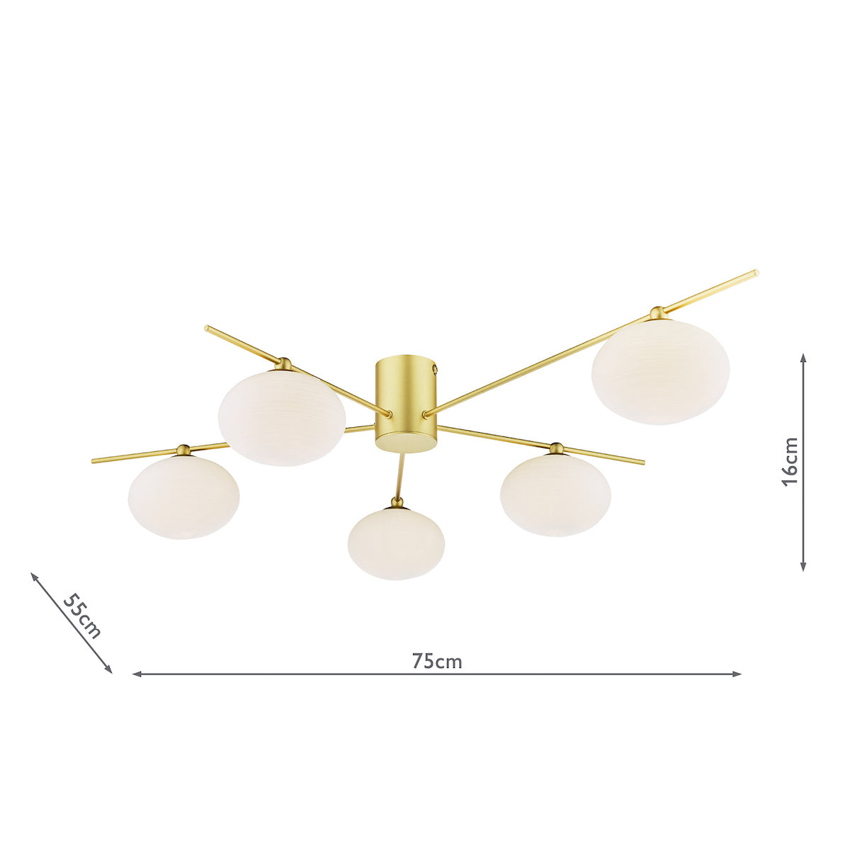 Dar Jasper 5 Luci Semi-Flush Oro Satinato e Vetro Opale