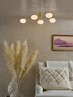 Dar Jasper 5 Luci Semi-Flush Oro Satinato e Vetro Opale