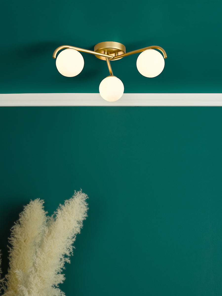 Dar Orlena 3 Luci Flush Oro Satinato e Vetro Opale