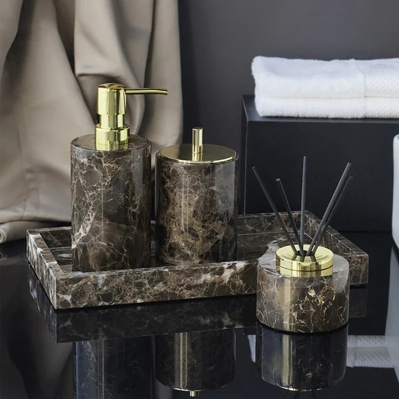 Accessori per Bagno in Marmo Naturale Scuro Dispenser di Lusso per Bagno