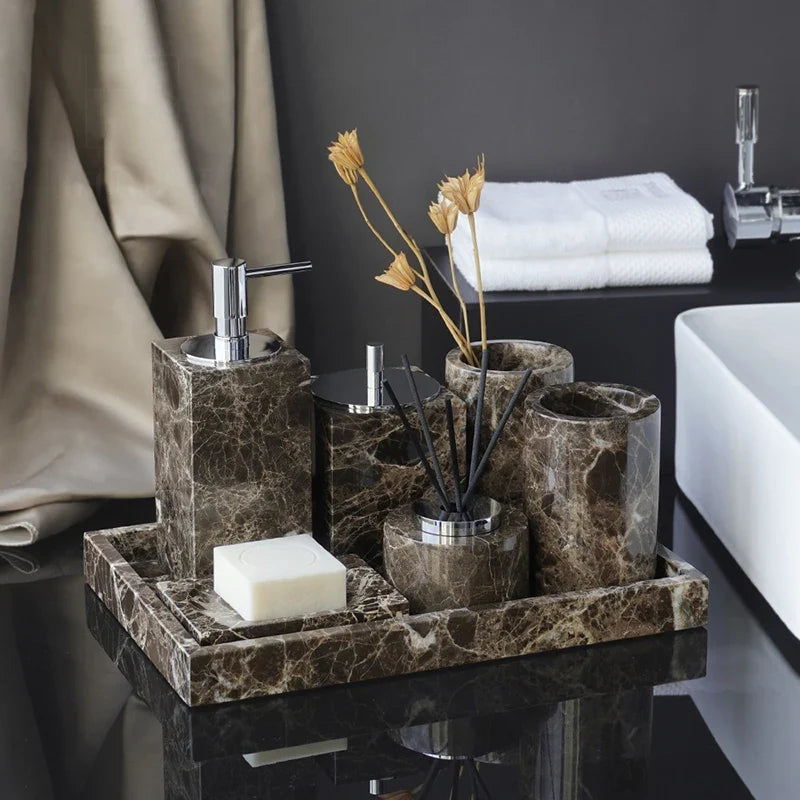 Accessori per Bagno in Marmo Naturale Scuro Dispenser di Lusso per Bagno