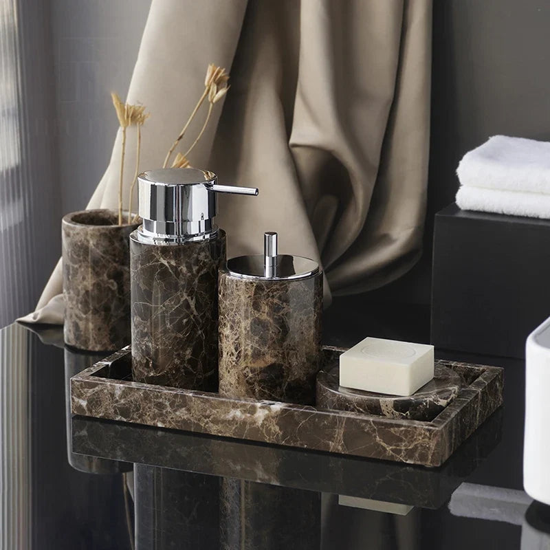 Accessori per Bagno in Marmo Naturale Scuro Dispenser di Lusso per Bagno
