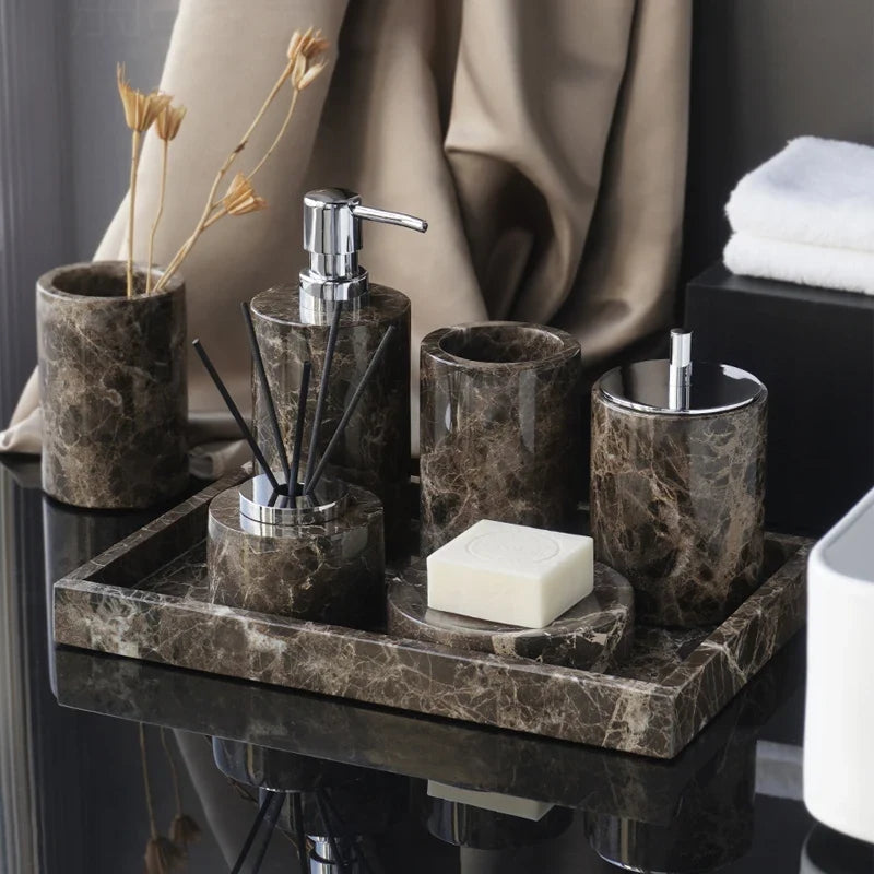 Accessori per Bagno in Marmo Naturale Scuro Dispenser di Lusso per Bagno