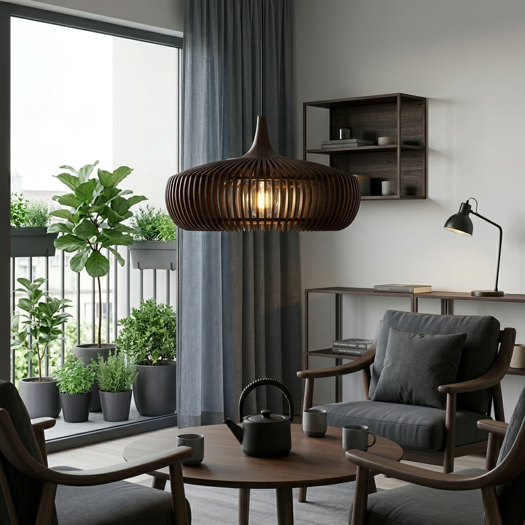 Lampada a Sospensione Japandi Design Naturale per Interni