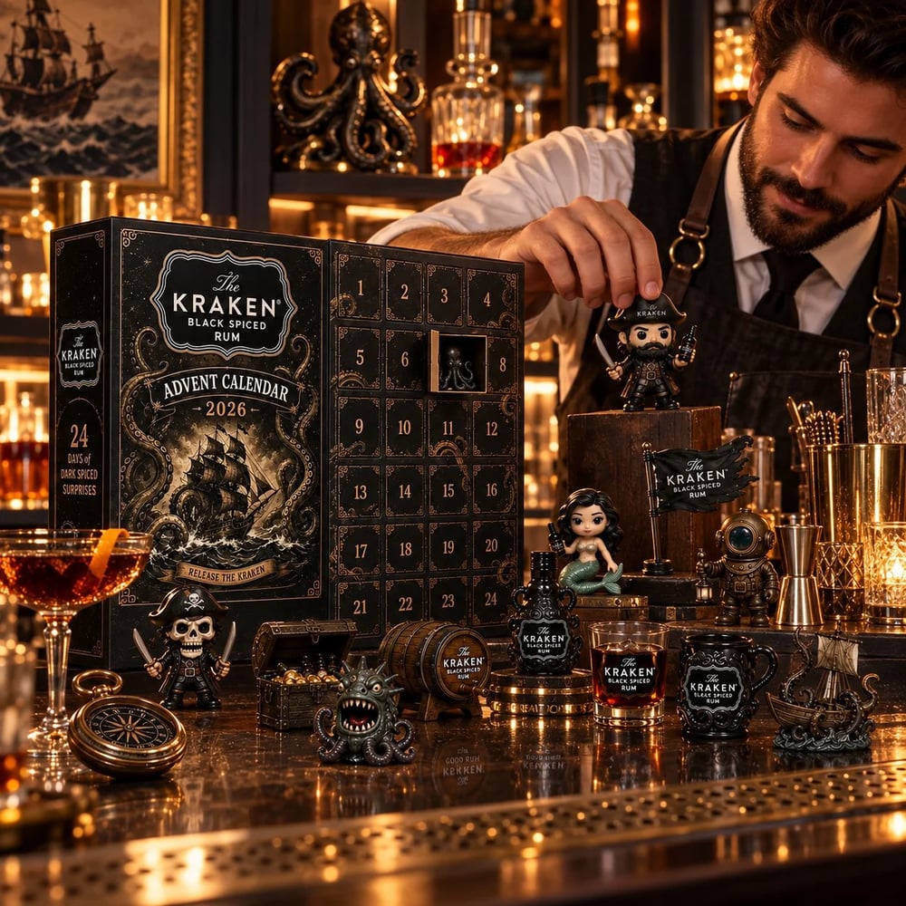 Set di Calendario Avvento Mini Bottiglie di Rum Kraken da 24 Giorni per Esposizione al Bar durante le Feste, Regalo Collezionabile per Amanti del Rum, Countdown di Natale e Decorazione Festiva