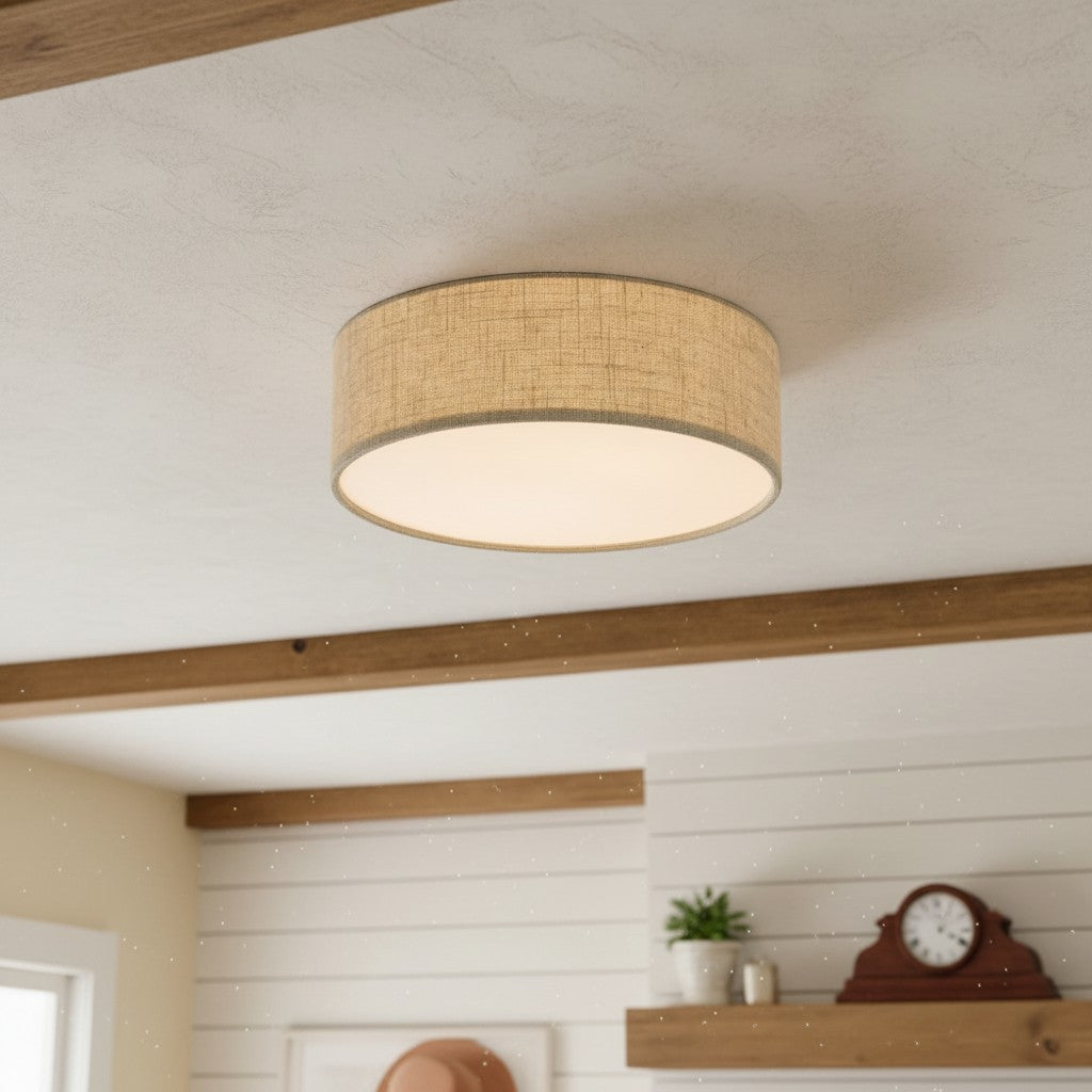 Lampada da soffitto a tamburo in lino per camera moderna