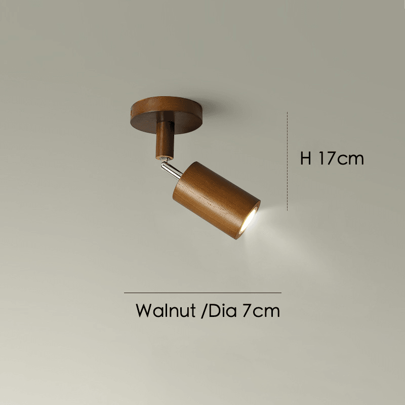 Spot da soffitto in legno massello – Regolabile, Rovere Bianco o Noce