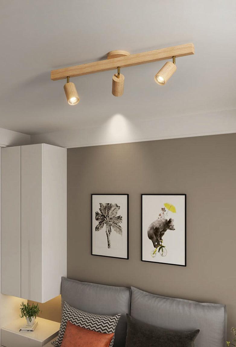 Spot da soffitto in legno massello – Regolabile, Rovere Bianco o Noce