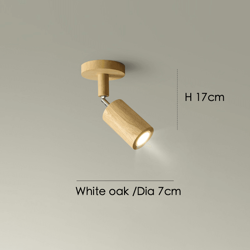 Spot da soffitto in legno massello – Regolabile, Rovere Bianco o Noce