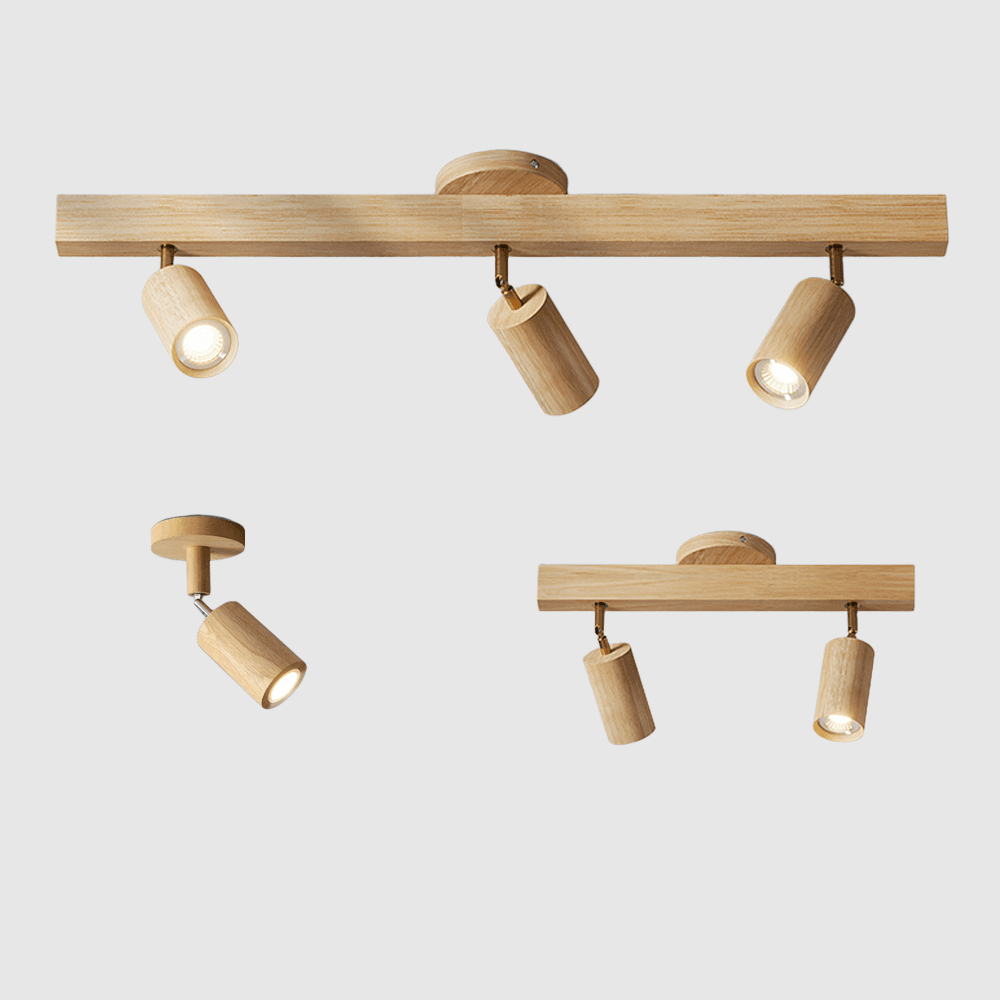 Spot da soffitto in legno massello – Regolabile, Rovere Bianco o Noce