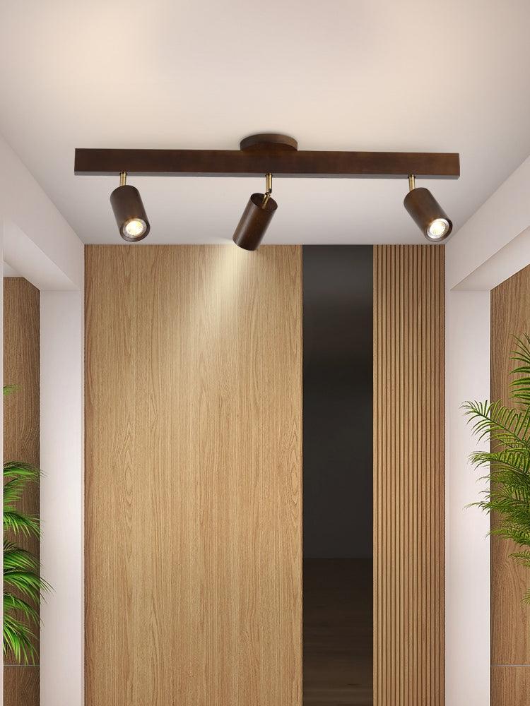 Spot da soffitto in legno massello – Regolabile, Rovere Bianco o Noce