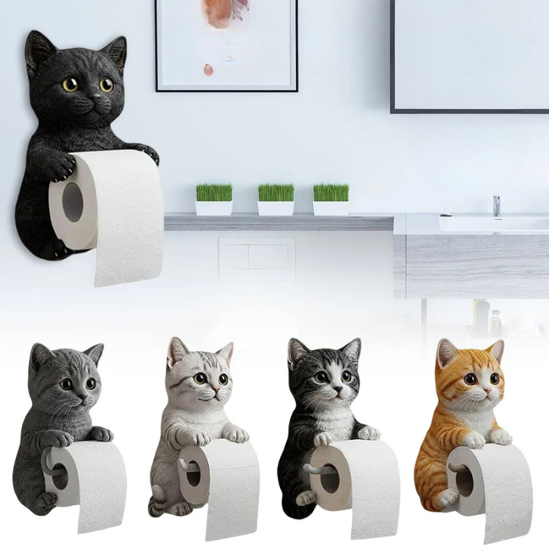 Porta Rotolo di Carta Igienica a Forma di Gatto Decorativo in Resina