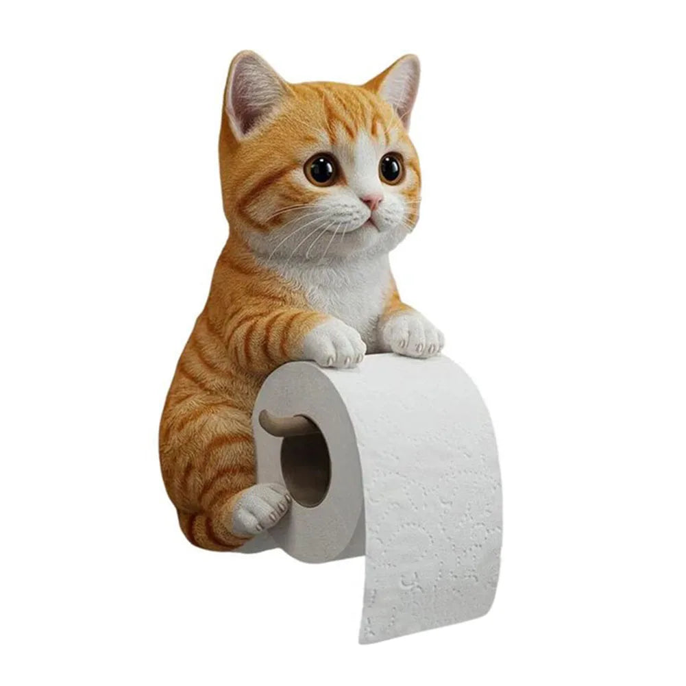 Porta Rotolo di Carta Igienica a Forma di Gatto Decorativo in Resina