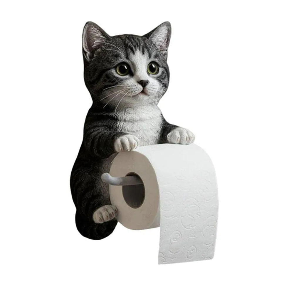Porta Rotolo di Carta Igienica a Forma di Gatto Decorativo in Resina