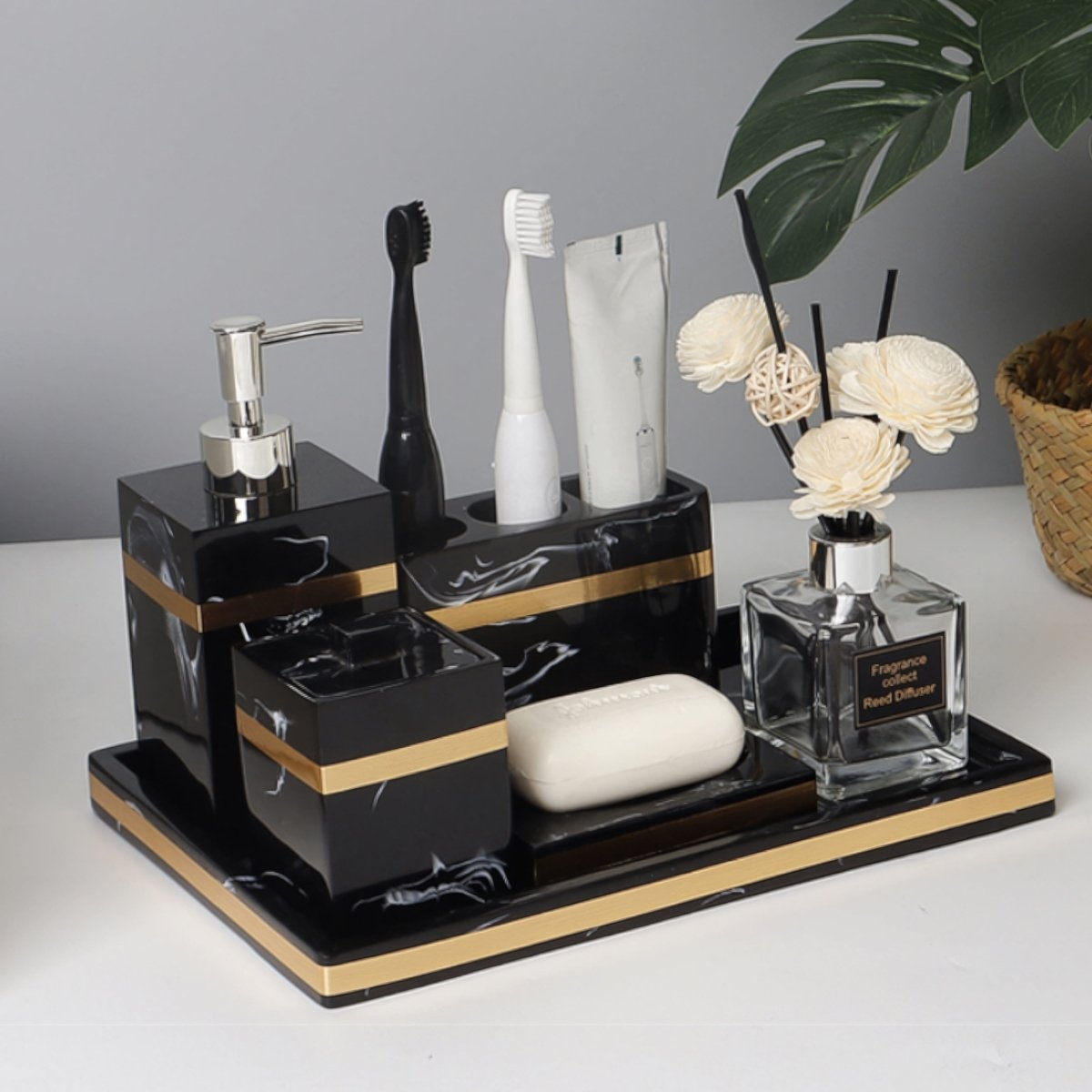 DECORVA – Elegante Vassoio in Marmo Nero per Decorazioni di Lusso per Bagno
