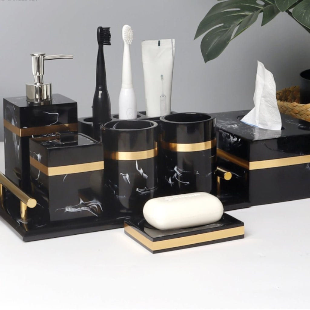 DECORVA – Elegante Vassoio in Marmo Nero per Decorazioni di Lusso per Bagno