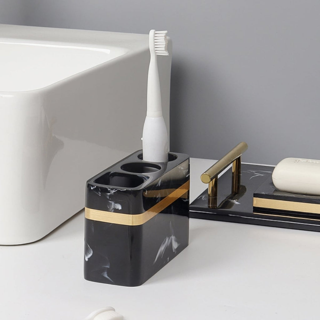 DECORVA – Elegante Vassoio in Marmo Nero per Decorazioni di Lusso per Bagno